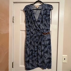 #108 MICHAEL KORS BLUE FAUX WRAP DRESS MEDIUM